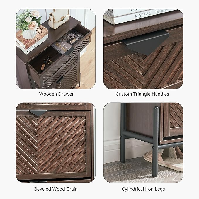Shoe Cabinet Storage with 2 Flip Drawers, Narrow Hidden Shoes Organizer Cabinet - Image 6