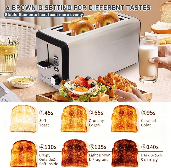 4 Slice Long Slot Stainless Steel Toaster - Image 2