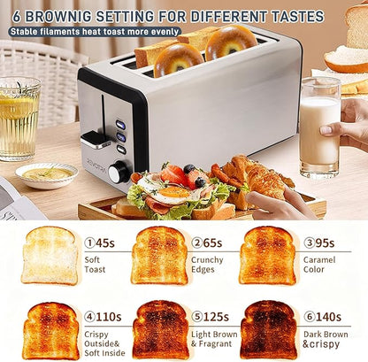 4 Slice Long Slot Stainless Steel Toaster - Image 2