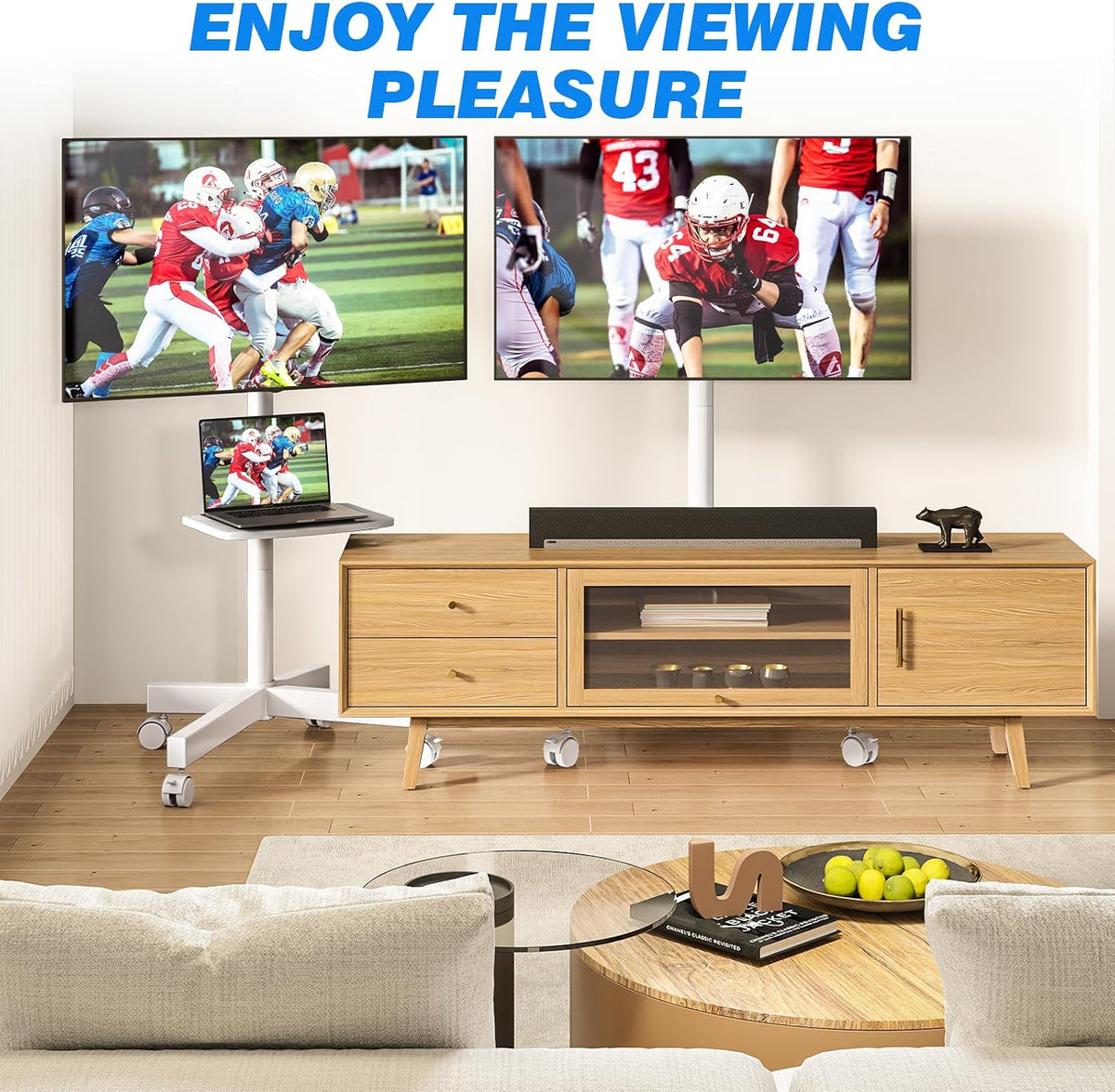 Rfiver Mobile TV Stand for 23-65 Inch Flat/Curved TVs up to 88 lbs White