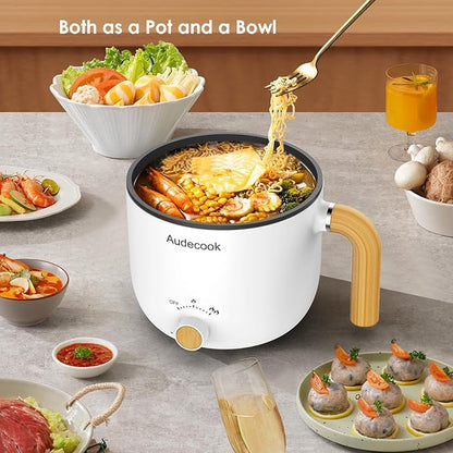 Audecook Hot Pot Electric with Steamer, 1.5L Portable Nonstick Rapid Noodles - Image 3