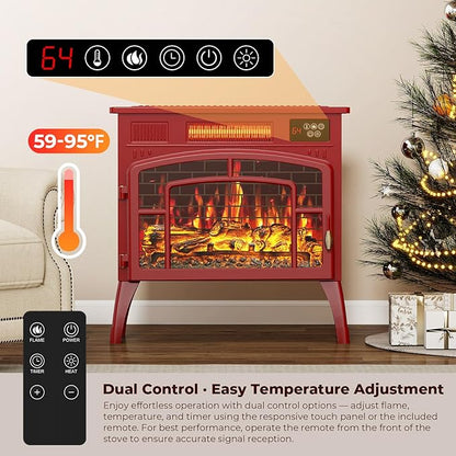 BREEZEHEAT Electric Fireplace Stove-Freestanding Fireplace Heater w/ 3D Flame - Image 3