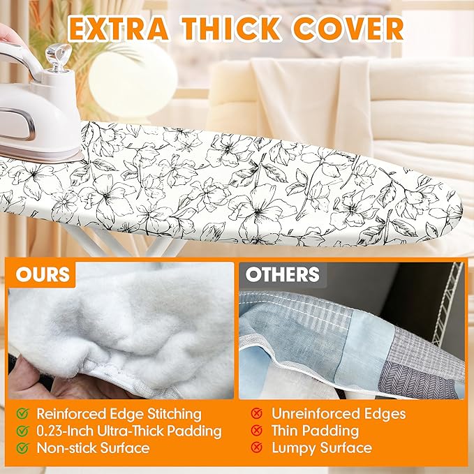 Ironing Board Cover and Pad, 18x49 Extra Wide Thick Iron Padding, Scorch & - Image 3