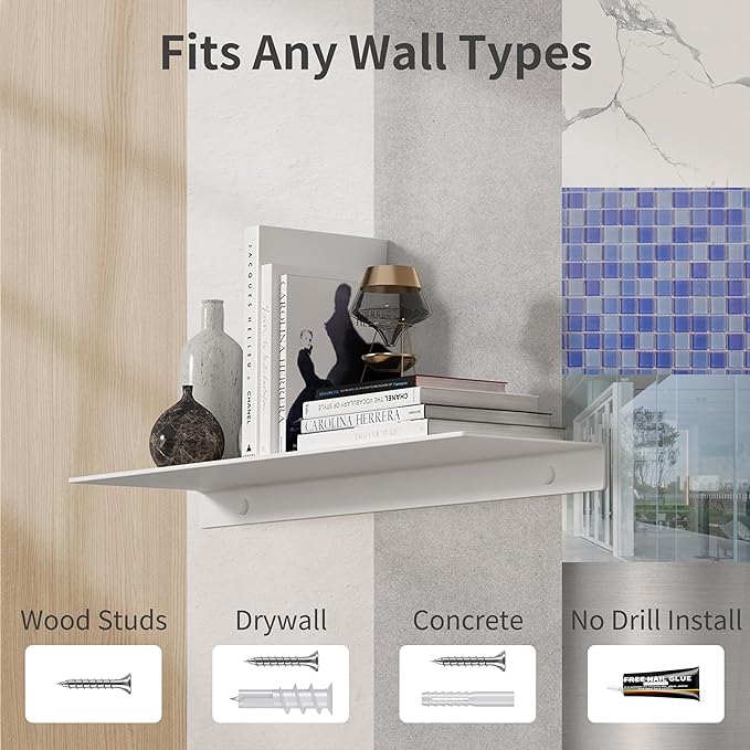Danpoo White Floating Shelf for Wall Storage, Metal Wall Shelves for Living - Image 7