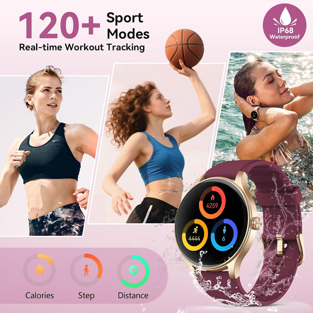 fitpolo smart watch for women, 105+ sports modes showing dimensions