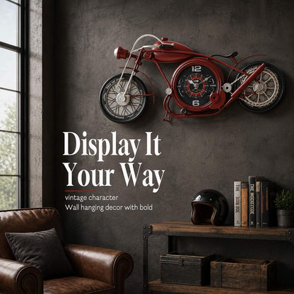 YOUKI Metal Motorcycle Wall Clock,Desk Shelf Clocks Digital Clock for Bedroom,Retro Vintage Non-Ticking Table Clock Battery Operated Silent,Easy to Read,Wall Art16.9 * 1.5 * 7.5 Inches,Red