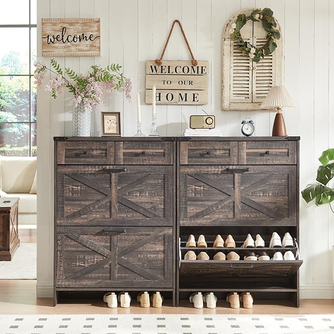 Shoe Storage Cabinet, Farmhouse Shoe Organizer by Barnyatoh