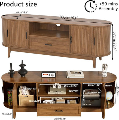 Mxtxmy 63" Fluted TV Stand for Tvs up to 70", Mid-Century Modern Entertainment - Image 2