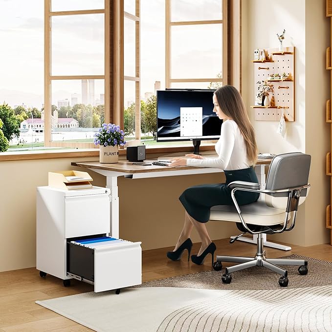 MIIIKO 2 Drawer File Cabinet on Wheels, Home Office Mobile File Drawers Under - Image 6