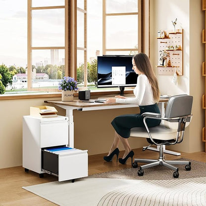 MIIIKO 2 Drawer File Cabinet on Wheels, Home Office Mobile File Drawers Under - Image 6