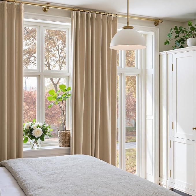 Lazzzy Cream Velvet Extra Long Curtains 108 Inches Long Blackout Thermal - Image 8