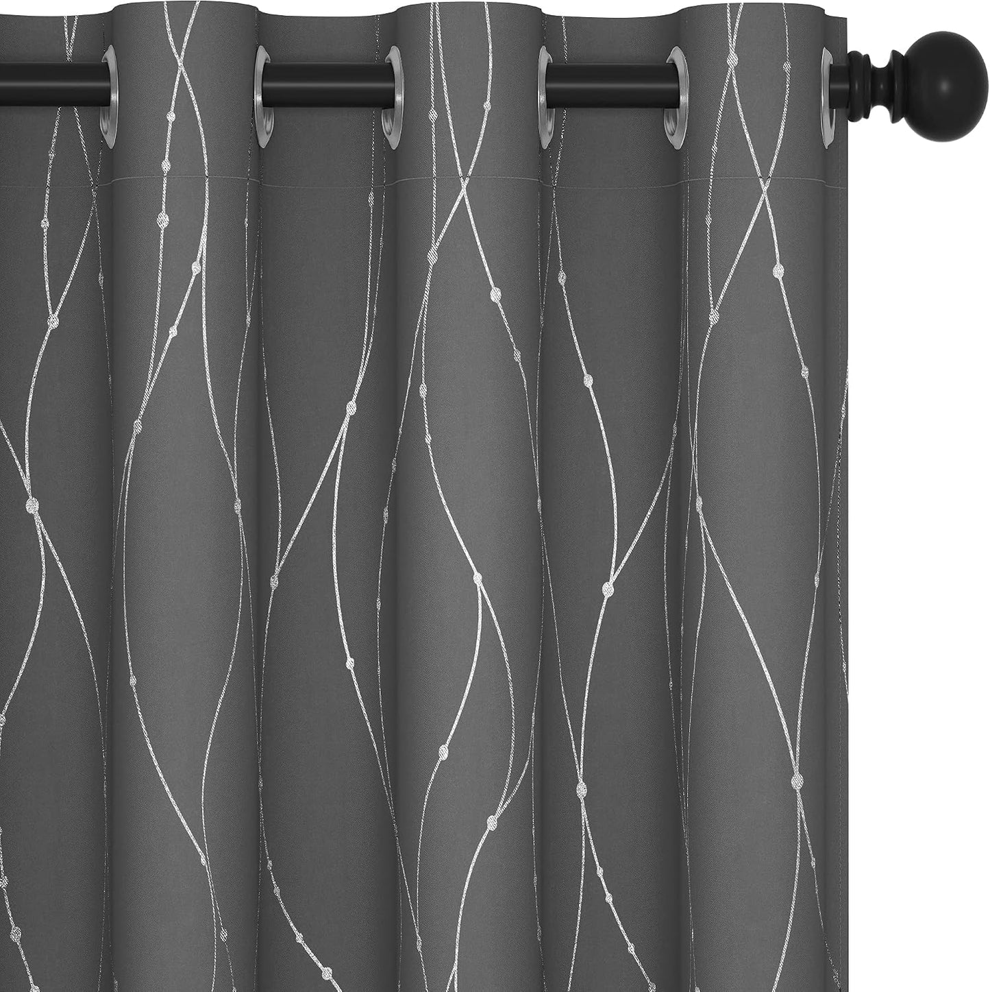 Deconovo 4 Panels Blackout Curtains, Grey Curtain, Thermal Insulated Soundproof Curtain Drapes, Wave Dot Foil Print, 52 x 84 Inch, Machine‑Washable Privacy Window Drape for Bedroom Living Room Office