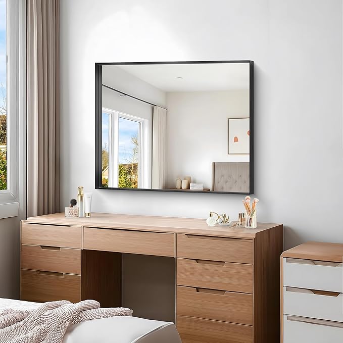 Black Bathroom Mirror, 30x36 Inch Rectangular Framed Mirror, Large Wall Mounted - Image 6