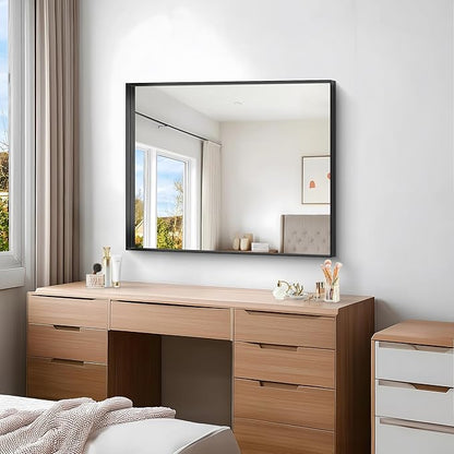 Black Bathroom Mirror, 30x36 Inch Rectangular Framed Mirror, Large Wall Mounted - Image 6