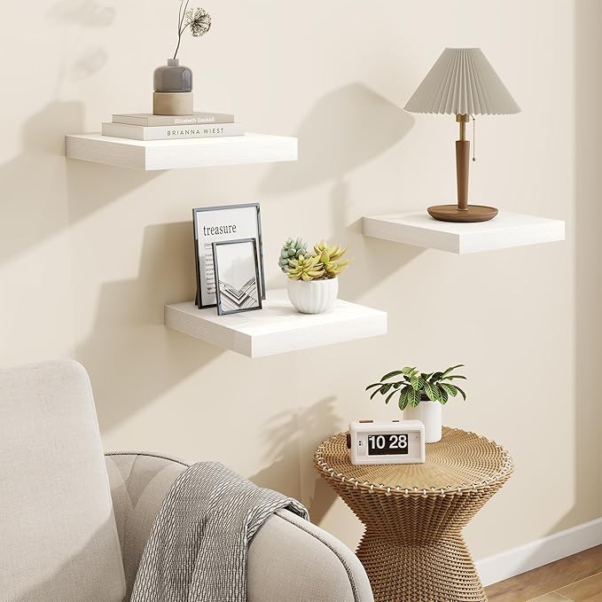 Square Floating Shelves for Wall, 3 Packs Small Wall Mounted Engineered Wood - Image 2