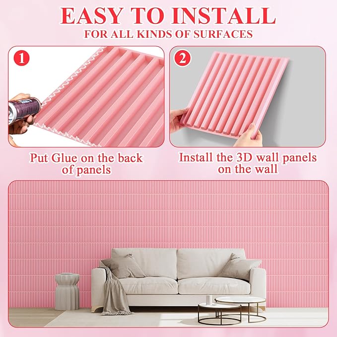 Nuanchu 32 Pcs 3D Slat Wall Panels 12 x 12 Inch PVC Fluted Textured Panel - Image 4