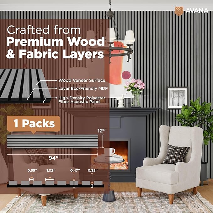 Avana Modern Acoustic Wood Wall Panels – 94.4 X 12.59 Inch Gray Oak Acoustic - Image 4