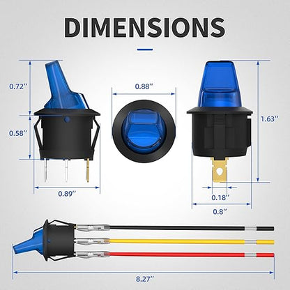 DaierTek Lighted Rocker Toggle Switch UL Listed 12V 20A ON/Off 3 Pin Round LED - Image 2