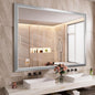 Amorho Bathroom Mirror, 55x40 Inch Silver Thick Metal Framed Wall Mirrors by Amorho