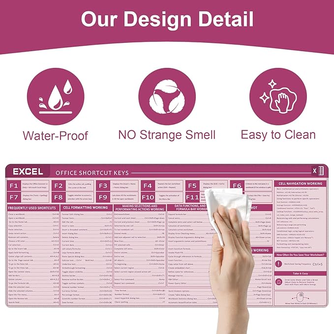 Baziabbo Office Desk Mat, Excel Cheat Sheet Keyboard Mat, Excel Shortcut Desk - Image 3
