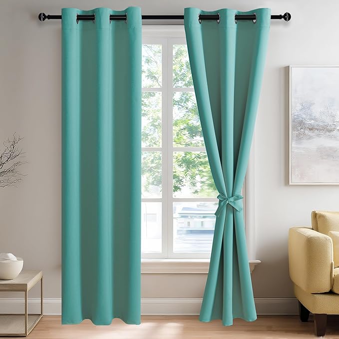 JIUZHEN Blackout Curtains with Tiebacks-Thermal Insulated and Light Blocking by JIUZHEN