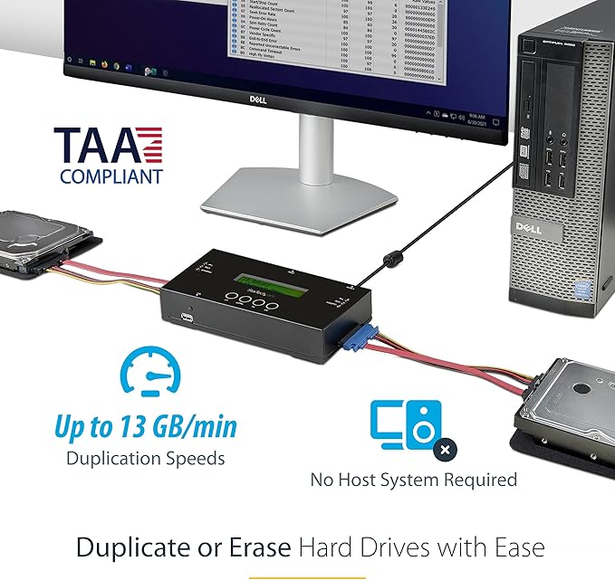 StarTech.com 1:1 Standalone Hard Drive Duplicator and Eraser, SAS/SATA HDD/SSD - Image 2