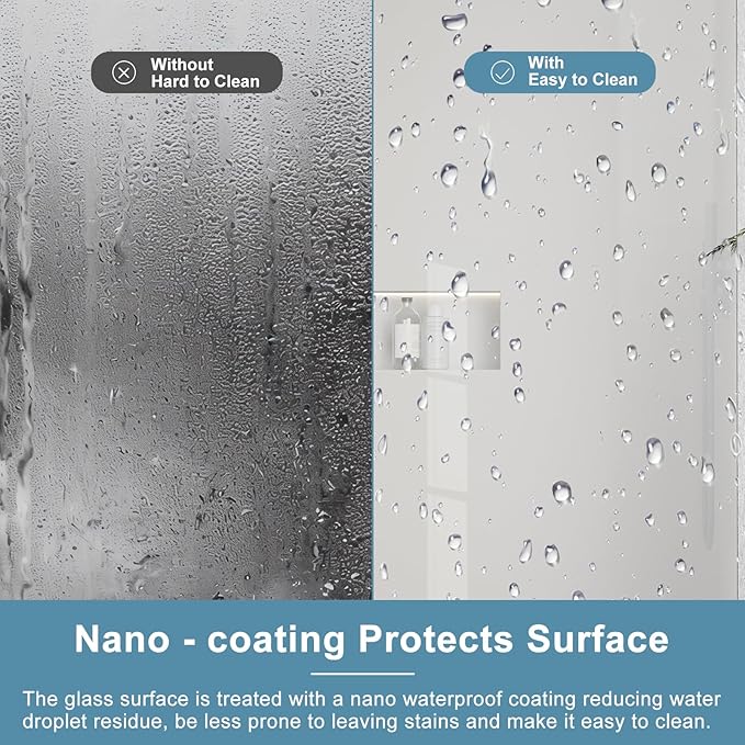 Bathbliss 36" W x 76" H Frameless Shower Glass Panel, 8mm Clear Tempered Glass - Image 4