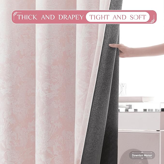 Beauoop Pink Floral Jacquard Blackout Curtains 63 Inches Long 2 Panels - Image 5