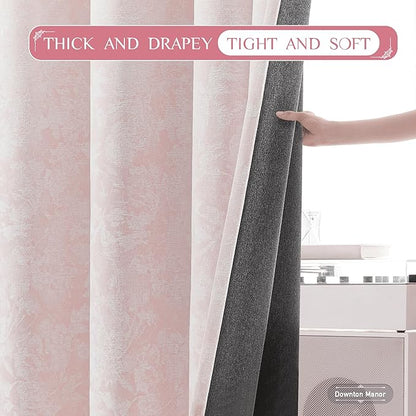 Beauoop Pink Floral Jacquard Blackout Curtains 63 Inches Long 2 Panels - Image 5