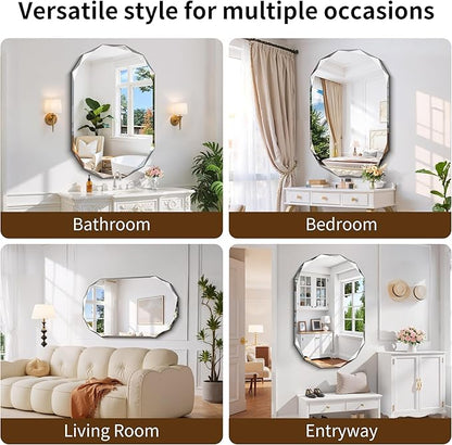 GLASHOM Frameless Bathroom Mirror, 30x48 inch Beveled Bathroom Mirror Wall - Image 5