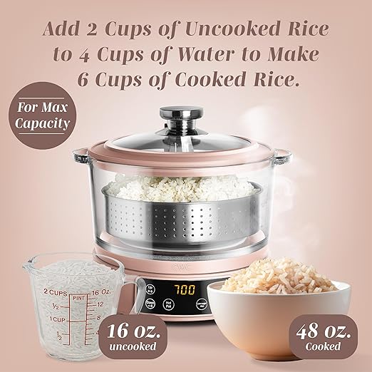 COOK WITH COLOR 3L Glass Mini Low Carb Rice Cooker – Holds 2 Cups Raw/Makes 6 - Image 5