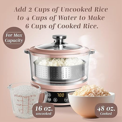 COOK WITH COLOR 3L Glass Mini Low Carb Rice Cooker – Holds 2 Cups Raw/Makes 6 - Image 5
