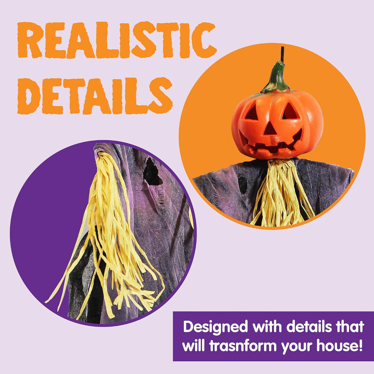 JOYIN 3 Pack 35” Hanging Ghosts Witch Pumpkin Decor Hanging Halloween Decorat...