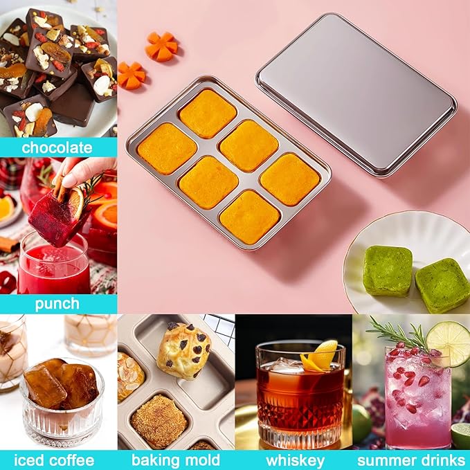 Ice Cube Tray with Lid, 2 Pack 12 Big Cubes, Stainless Steel Ice Cube Trays - Image 5