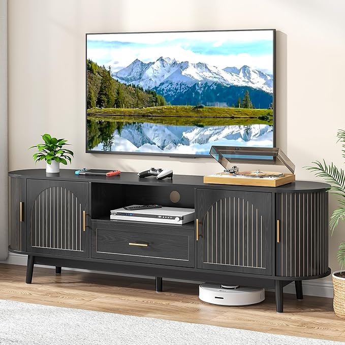 70" Fluted TV Stand for Tvs up to 80", Mid-Century Modern Entertainment Center by Mxtxmy
