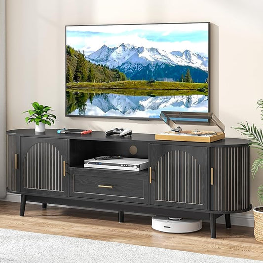 70" Fluted TV Stand for Tvs up to 80", Mid-Century Modern Entertainment Center by Mxtxmy