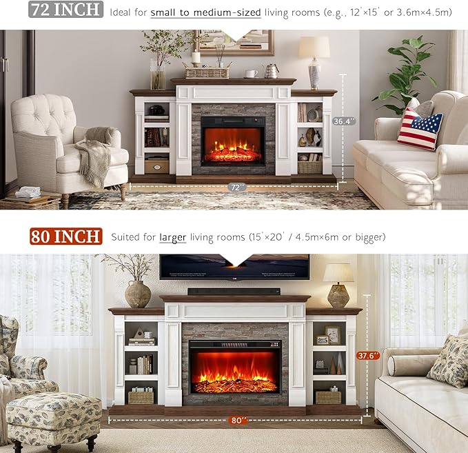 80" Electric Fireplace with Mantel, Fireplace TV Stand - Image 4
