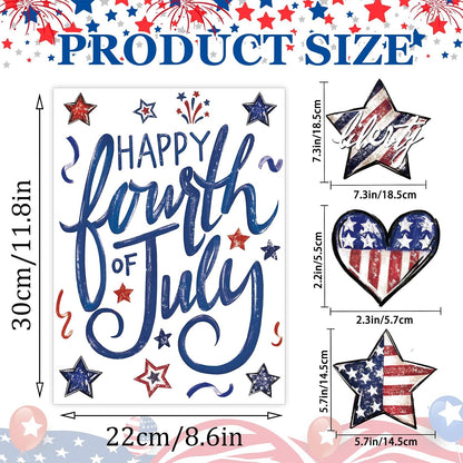 Vellibring 6 Sheet Patriotic Window Clings 4th of July Window Decals Retro Style USA Stars Flag Firework Decor for Independence Day Home Party Glass Mirror Decoration