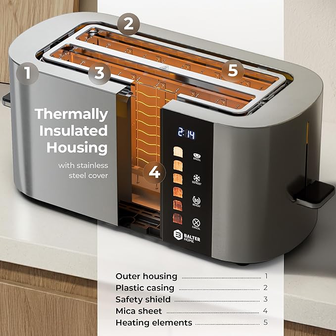Toaster 4 Slice Wide Slot, Bagel Function, Long Slot, Stainless Steel, Touch - Image 9