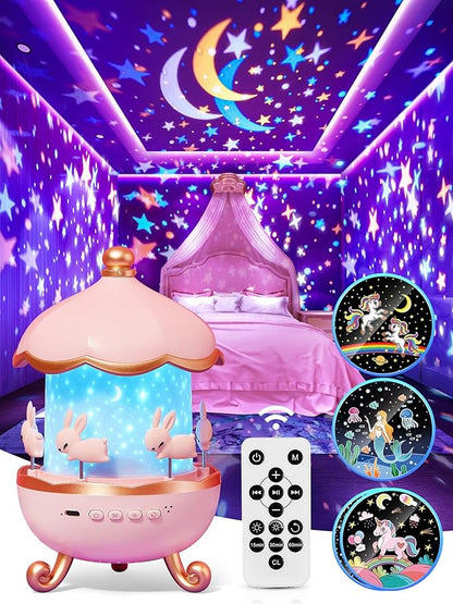 Carousel Night Light for Kids, 15 Music+15 Films+315 Colors Star Projector for by pikoy