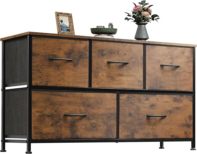 WLIVE Dresser for Bedroom with 5 Drawers, Wide Chest of Drawers, Fabric Dresser by WLIVE