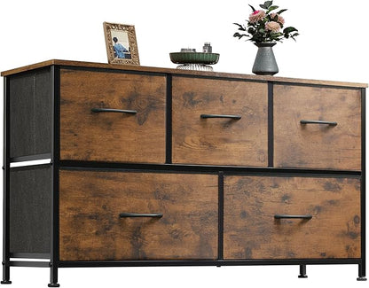 WLIVE Dresser for Bedroom with 5 Drawers, Wide Chest of Drawers, Fabric Dresser by WLIVE