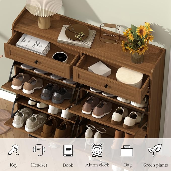 Shoe Cabinet with 4 Flip Drawers & 2 Storage Drawers, Rustic Farmhouse Narrow - Image 5