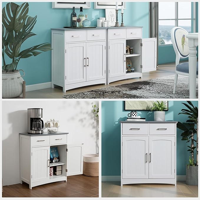 Modern White Buffet Cabinet, 26x30 Inches, 2 Doors, 2 Drawers, Adjustable - Image 4