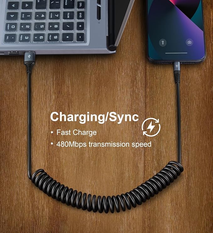 iPhone Charger Cable for Car, Coiled Lightning Cable 2 Pack Lightning Cord - Image 5