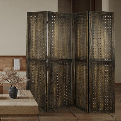 ECOMEX 4 Panel Room Divider, 5.6Ft Pegboard Display Wooden Room Divider Folding - Image 9