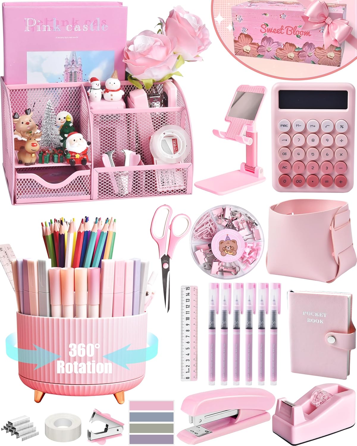 lxevihk pink desk accessories 21-piece office supplies gift, main product view