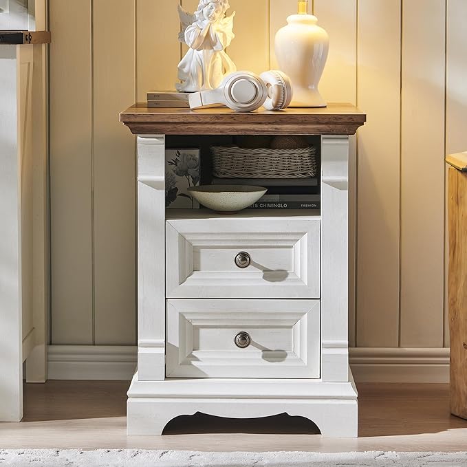 T4TREAM Farmhouse Nightstand Set of 2, Wood Side Table w/Roman Column, Bedside - Image 8
