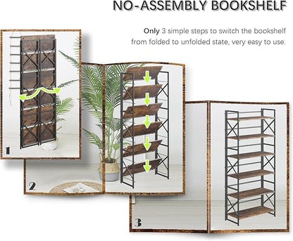 4NM 6 Tiers No Assembly Book Shelves, 61.8" H Folding Bookshelf Bookcase Open - Image 6