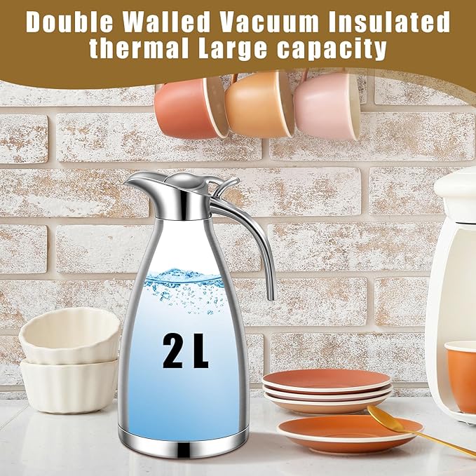 Uiifan 2 Pcs 68 oz Thermal Coffee Carafe Insulated Stainless Steel Coffee Carafe - Image 5